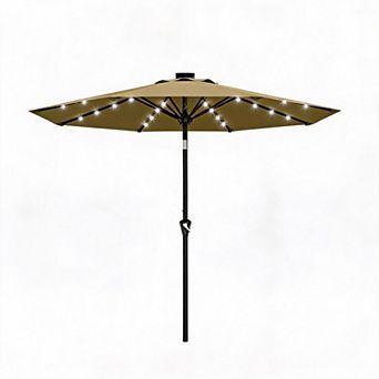 10FT Outdoor Patio Umbrella with 32 Solar LED Lights - 8 Sturdy Ribs - Crank Lift & Tilt, Waterproof
