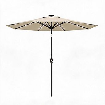 10FT Outdoor Patio Umbrella with 32 Solar LED Lights - 8 Sturdy Ribs - Crank Lift & Tilt, Waterproof