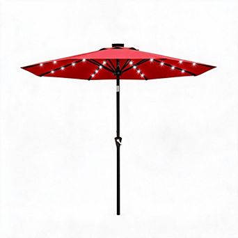 10FT Outdoor Patio Umbrella with 32 Solar LED Lights - 8 Sturdy Ribs - Crank Lift & Tilt, Waterproof