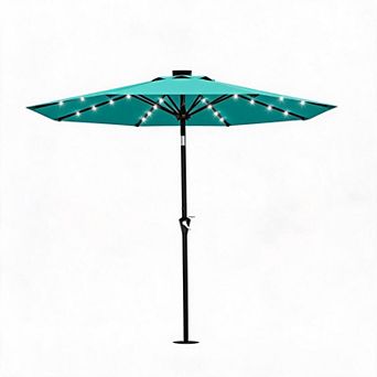 10FT Outdoor Patio Umbrella with 32 Solar LED Lights - 8 Sturdy Ribs - Crank Lift & Tilt, Waterproof