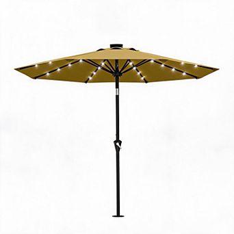 10FT Outdoor Patio Umbrella with 32 Solar LED Lights - 8 Sturdy Ribs - Crank Lift & Tilt, Waterproof