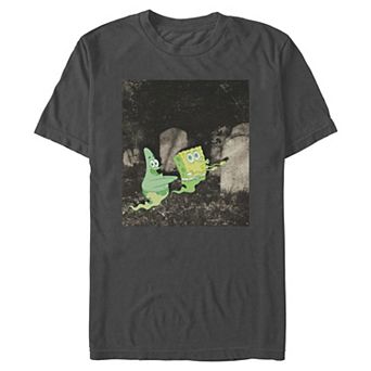 Men's Nickelodeon SpongeBob And Patrick Graveyard Ghosts Halloween Graphic Tee