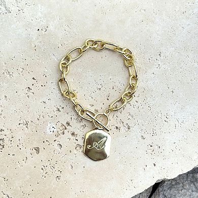 Adornia 14k Gold Flash Plated Monogram Initial Chunky Toggle Bracelet