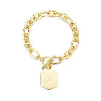 Adornia 14k Gold Flash Plated Monogram Initial Chunky Toggle Bracelet