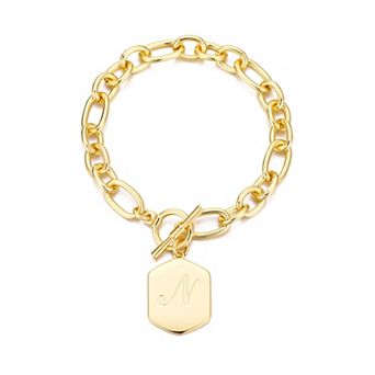 Adornia 14k Gold Flash Plated Monogram Initial Chunky Toggle Bracelet