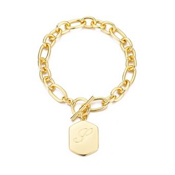 Adornia 14k Gold Flash Plated Monogram Initial Chunky Toggle Bracelet