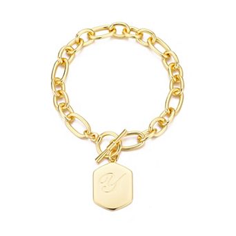 Adornia 14k Gold Flash Plated Monogram Initial Chunky Toggle Bracelet