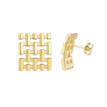 Adornia 18k Gold Flash Plated Stainless Steel Polished Tarnish Resistant Grid Stud Earrings
