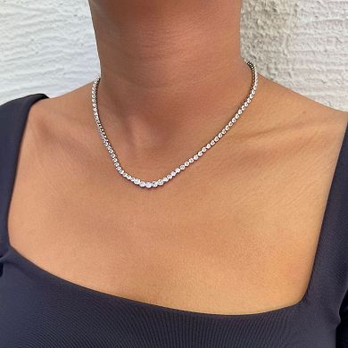 Adornia Silver Tone Bezeled Crystal Tennis Necklace