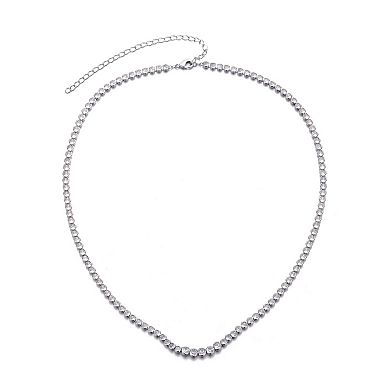 Adornia Silver Tone Bezeled Crystal Tennis Necklace