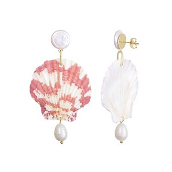 Adornia 14k Gold Flash Plated Shell & Simulated Pearl 3-Drop Earrings