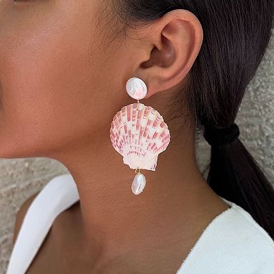 Adornia 14k Gold Flash Plated Shell & Simulated Pearl 3-Drop Earrings