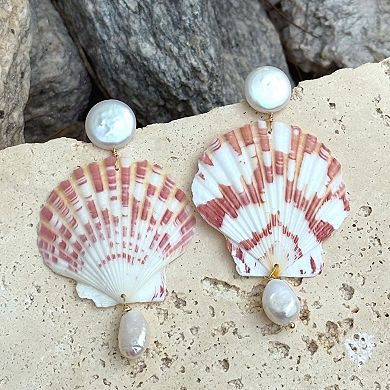 Adornia 14k Gold Flash Plated Shell & Simulated Pearl 3-Drop Earrings
