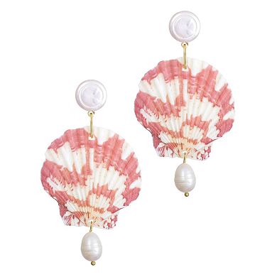 Adornia 14k Gold Flash Plated Shell & Simulated Pearl 3-Drop Earrings