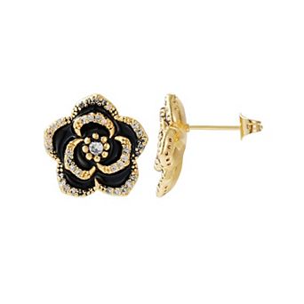 Adornia 14k Gold Flash Plated Cubic Zirconia Carnelian Flower Stud Earrings
