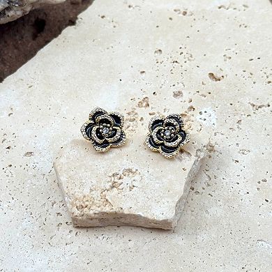 Adornia 14k Gold Flash Plated Cubic Zirconia Carnelian Flower Stud Earrings