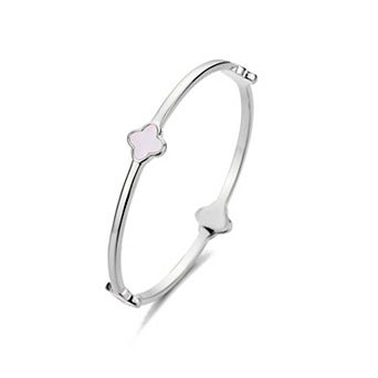 Adornia Silver Tone Mother-of-Pearl Clover Bangle Bracelet