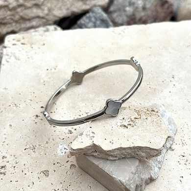 Adornia Silver Tone Mother-of-Pearl Clover Bangle Bracelet