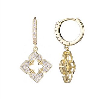 Adornia 14k Gold Flash Plated Cubic Zirconia Pointed Clover Drop Huggie Hoop Earrings