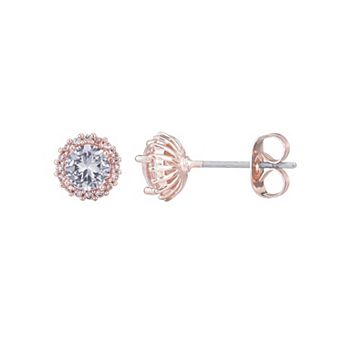 Adornia 14k Rose Gold Flash Plated Halo Cubic Zirconia Stud Earrings
