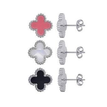 Adornia Tarnish Resistant Stainless Steel 3-Pair Clover Stud Earring Set