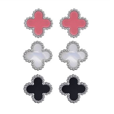 Adornia Tarnish Resistant Stainless Steel 3-Pair Clover Stud Earring Set