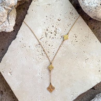 Adornia Tarnish Resistant 18k Gold Flash Plated Pointed 3-Clover Y-Necklace
