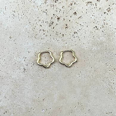 Adornia Brass 14k Gold Flash Plated Polished Flower Shaped Hoop Earrings
