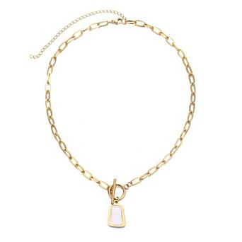 Adornia 18k Gold Flash Plated Tarnish Resistant Mother-of-Pearl Link Toggle Necklace