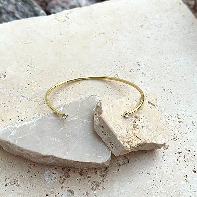 Adornia 14k Gold Flash Plated Crystal Ends Open Cuff Bracelet