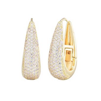 Adornia 14k Gold Flash Plated Pave Round Cubic Zirconia Hinge Hoop Earrings