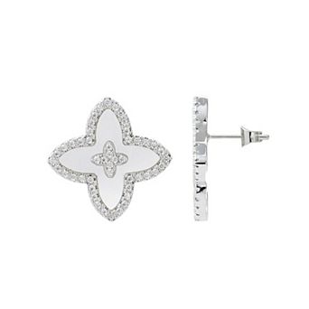 Adornia Silver Tone Cubic Zirconia & Mother-of-Pearl Statement Flower Stud Earrings