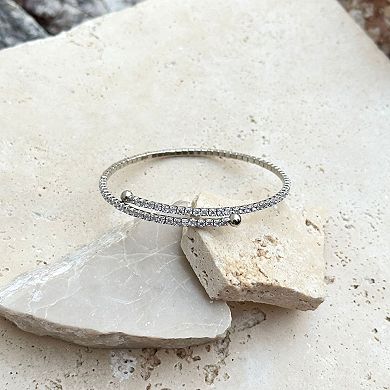 Adornia Silver Tone Adjustable Crystal Cuff Bracelet