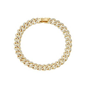 Adornia 14k Gold Flash Plated Crystal Curb Chain Bracelet