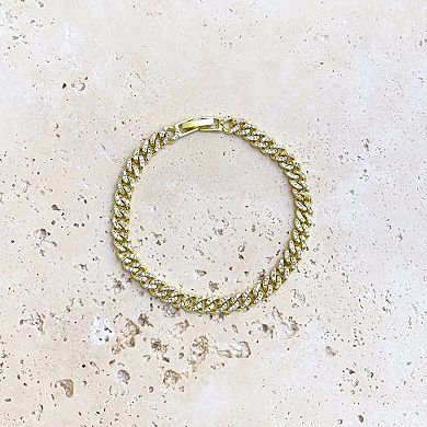 Adornia 14k Gold Flash Plated Crystal Curb Chain Bracelet