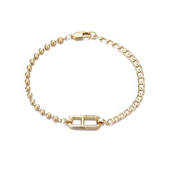 Adornia 14k Gold Flash Plated Cubic Zirconia Sideways Pendant Bracelet