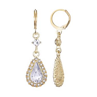 Adornia 14k Gold Flash Plated Pear Crystal Halo Drop Earrings