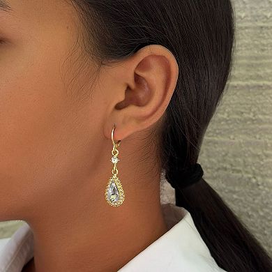 Adornia 14k Gold Flash Plated Pear Crystal Halo Drop Earrings