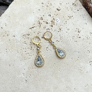 Adornia 14k Gold Flash Plated Pear Crystal Halo Drop Earrings