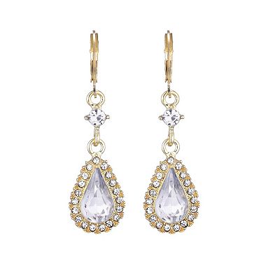 Adornia 14k Gold Flash Plated Pear Crystal Halo Drop Earrings