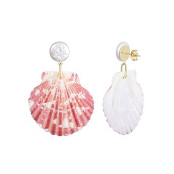 Adornia 14k Gold Flash Plated Shell & Simulated Pearl 2-Drop Earrings