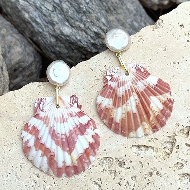 Adornia 14k Gold Flash Plated Shell & Simulated Pearl 2-Drop Earrings