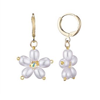 Adornia 14k Gold Flash Plated Simulated Pearl Flower Huggie Earrings