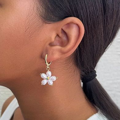 Adornia 14k Gold Flash Plated Simulated Pearl Flower Huggie Earrings