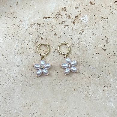 Adornia 14k Gold Flash Plated Simulated Pearl Flower Huggie Earrings