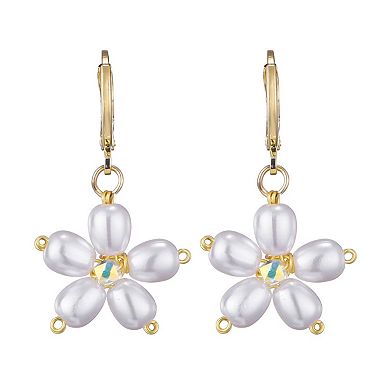 Adornia 14k Gold Flash Plated Simulated Pearl Flower Huggie Earrings