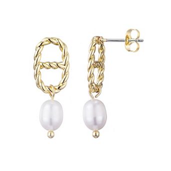 Adornia 14k Gold Flash Plated Freshwater Cultured Pearl Mariner Link Drop Earrings