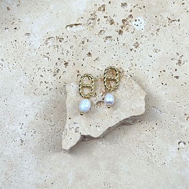 Adornia 14k Gold Flash Plated Freshwater Cultured Pearl Mariner Link Drop Earrings