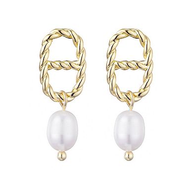 Adornia 14k Gold Flash Plated Freshwater Cultured Pearl Mariner Link Drop Earrings