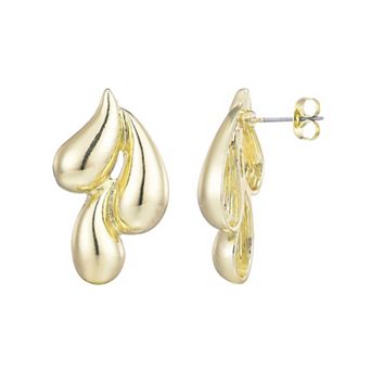 Adornia 14k Gold Flash Plated 3-Teardrop Stud Earrings